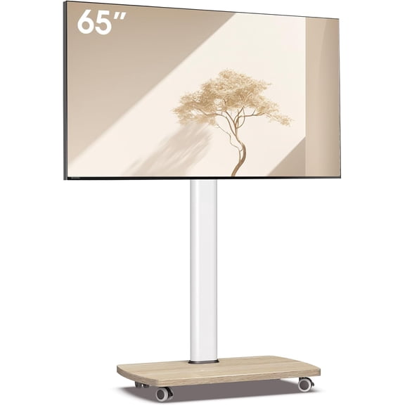 Rolling TV Stand for 32-65 Inch TVs, Portable Mobile on Wheels, 8-Level Height Adjustable Cart with Swivel & Tilt Mount Bedroom/Living Room/Office/Corner