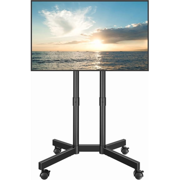 MY Rolling TV Stand for 32-70 Inch TVs, Height Adjustable Mobile TV Cart on Wheels, Heavy Duty TV Stand Supports Up to 110lbs, Stable Dual-Column Design, Cable Management, Indoor, Outdoor