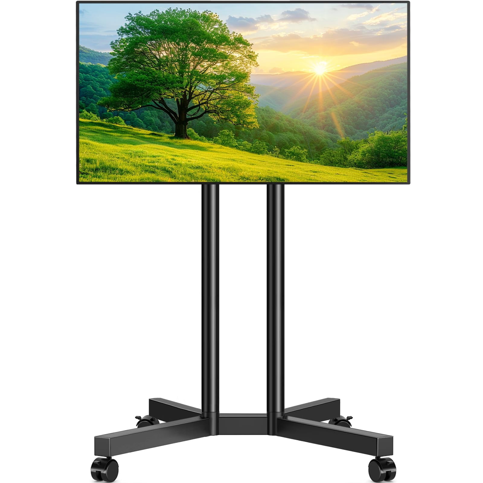Rolling TV Stand for 32-70 Inch TVs, Mobile TV Stand with Upgraded Wheels up to 88lbs, Height Adjustable Mobile TV Cart on Wheel, Portable TV Mount Stand for Bedroom, Living Room, Home, Office