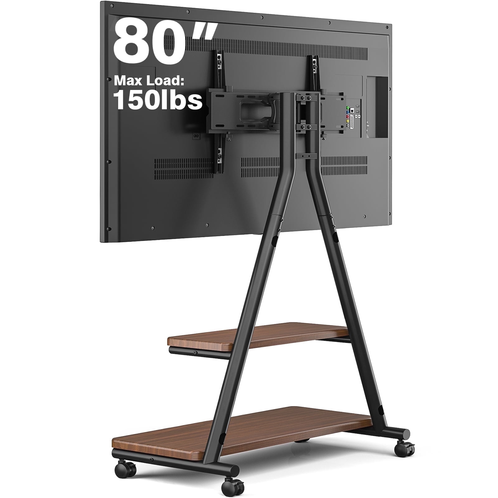 TAVR Furniture Rolling TV Stand for 43-80 inch, Portable TV Stand on Wheels with Enhanced Triangular Design up to 150lbs, Height Adjustable, Brown