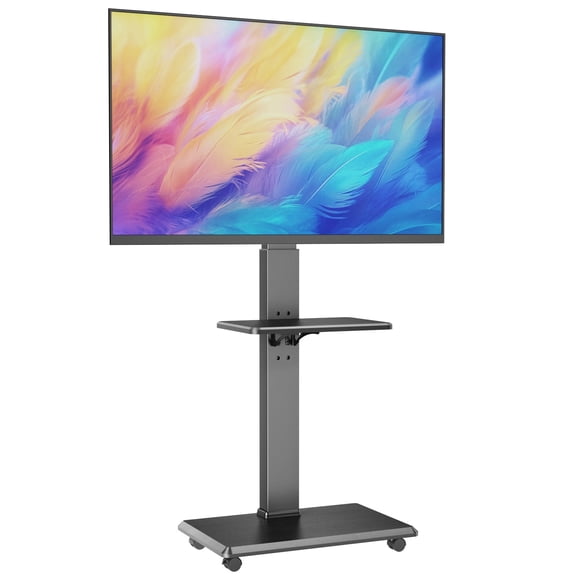 Rolling TV Stand, Mobile TV Cart for 32-75 Inch TVs up to 110 lbs, 18 Adjustable Heights, TV Floor Stand with Swivel Mount & Shelf, Max VESA 600x400mm