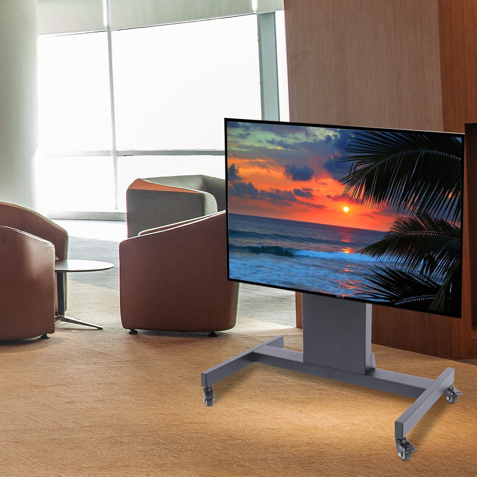 Rolling TV Stand, Mobile TV Cart, Low Profile Floor Confidence Monitor