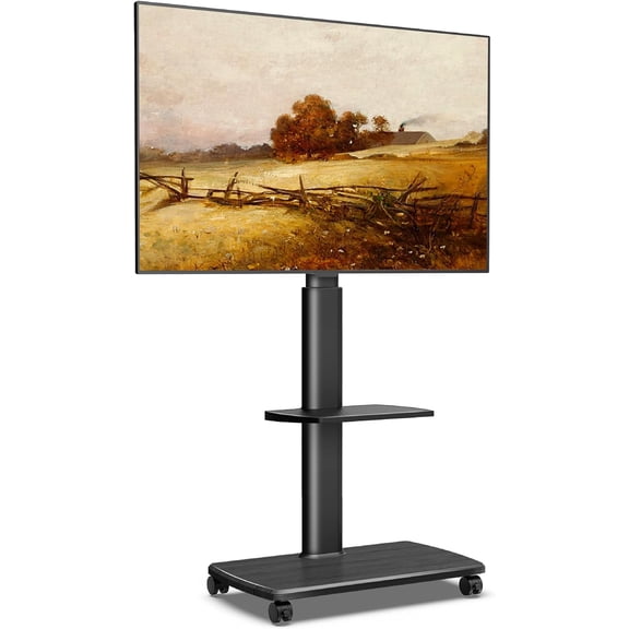 Rolling TV Stand, Mobile TV Cart on Wheels for 32-65 70 Inch Flat Screen, Tall Floor TV Stand with Swivel Mount for Bedroom, Outdoor, Home Office, Small Dorm, Black