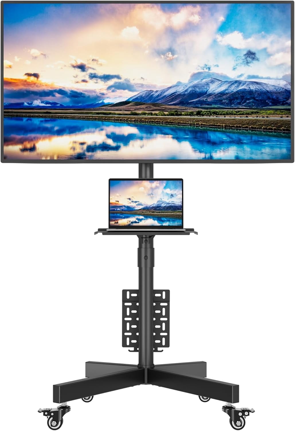 Mobile TV Stand for 23-65 Inch TVs, Rolling TV Stand with Locking Wheels, Adjustable Height, Media Shelf, Max VESA 400x400mm, Holds Up to 88lbs