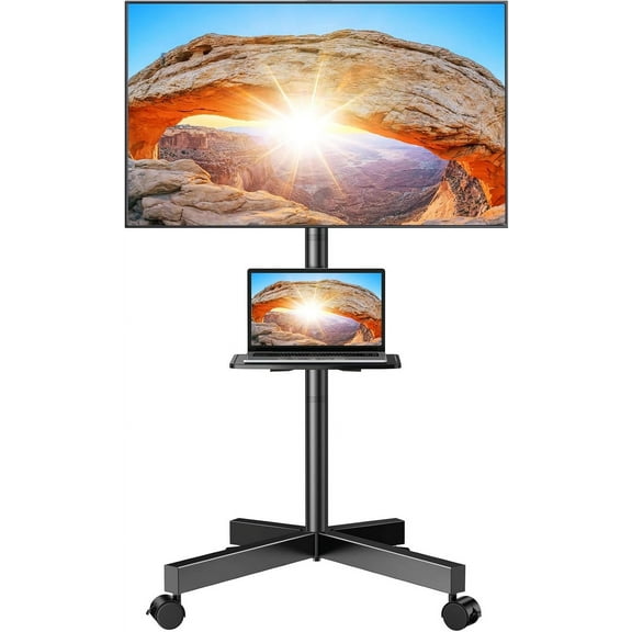 Rolling TV Stand for 23-60 Inch LED Flat Screen & Curved TVs up to 88 lbs, Height - Adjustable Mobile Cart with Wheels, Portable TV Stand Max