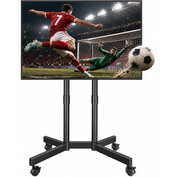 Rolling TV Stand for 32-75 Inch TVs Height Adjustable Mobile Cart on Wheels Heavy Duty Dual-Column Design with Cable Management