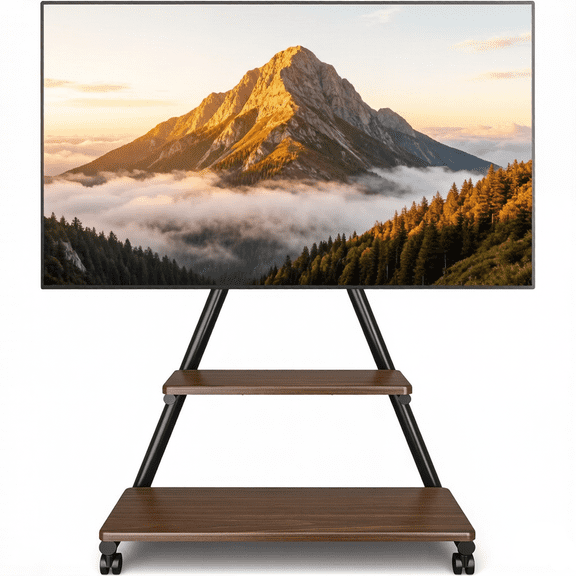 Rolling TV Stand for 43-80 Inch TVs, Portable Stand on Wheels with Enhanced Triangular Design up to 150 lbs, Height Adjustable, Brown