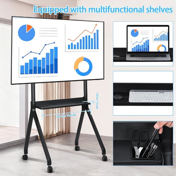 PartyKindom Black Steel Rolling TV Stand Floor Mount for 42 to 86 Inch Tvs