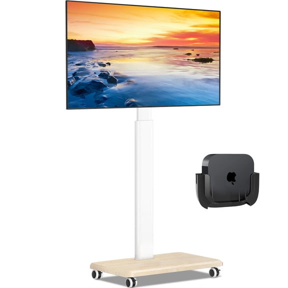 Rolling TV Stand with Swivel, Mobile Portable TV Cart for 32-70 Inch Flat & Curved TVs, White