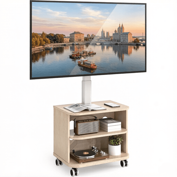 Rolling TV Stand with Wheels for 23-65 Inch Screens, Universal Swivel Adjustable TV Stand with Mount & Storage
