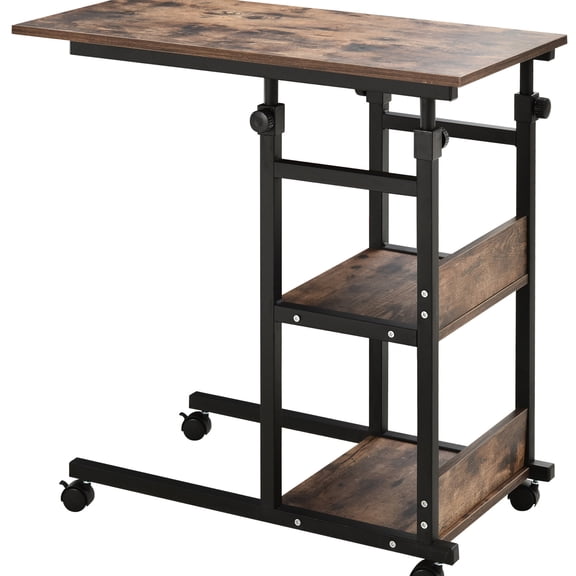 Rolling Table with C - Shape | Versatile Use in Different Scenarios | Natural Particle Board | Solves Storage and Mobility in Home