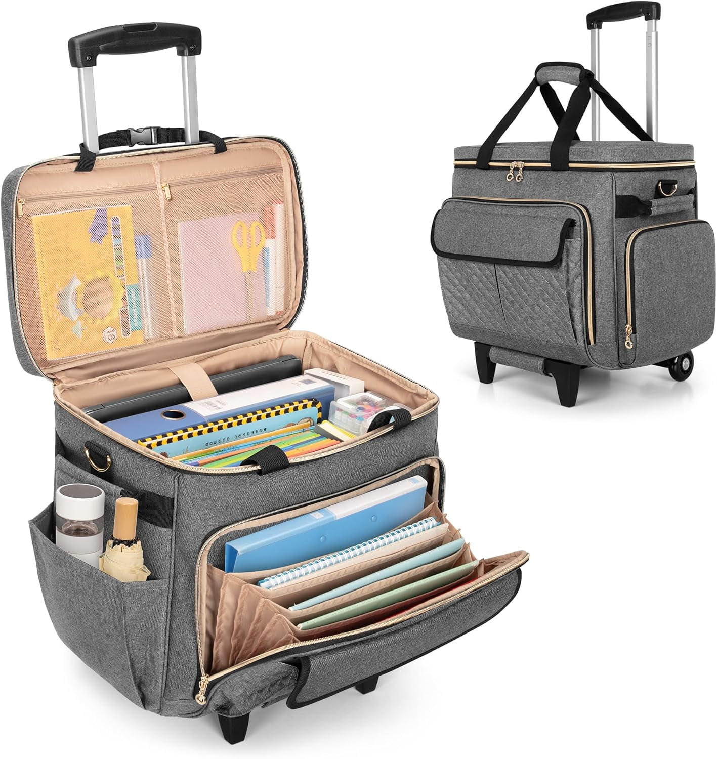 Rolling Teacher Bag with Laptop Compartment and Detachable Dolly