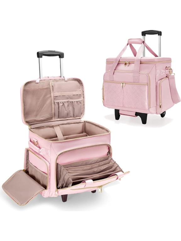 Rolling Teacher Bag with Wheels, Teacher Tote Bag with Detachable Trolley, Fits for 15.6" Laptop( Design)