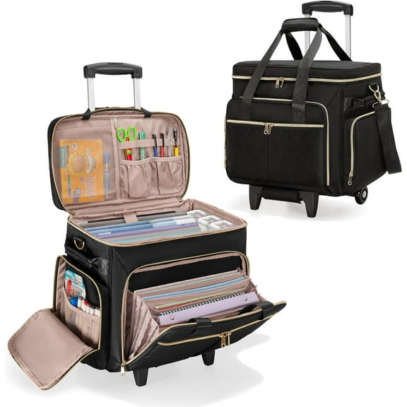 Rolling Teacher Bag with Wheels, Tote Detachable Trolley, Fits for 15.6" Laptop(Patent Design)
