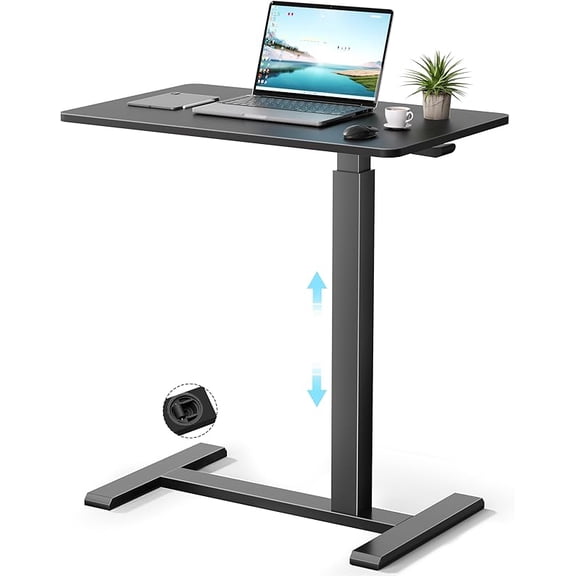 Rolling Teacher Standing Desk with Hidden Wheels,Pneumatic Mobile Laptop Table Height Adjustable Small Sit Standing Desk for Home Office,White