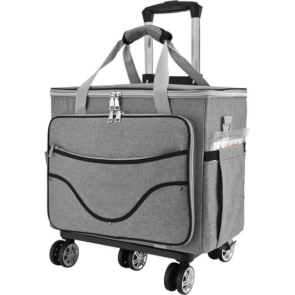 Rolling Teacher Tote Bag with Wheels, Heavy Duty Wheeled Craft Organizer Bag, Portable Art Scrapbook Storage Cart, Travel Office Carry Tote for Women Teachers Craft Supplies Storage Grey