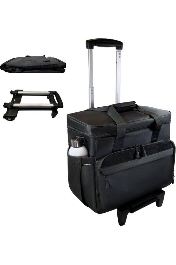 Rolling Teacher Tote Bag with wheels and Laptop Compartment, Wheeled Teacher Bag for Teaching, Detachable Trolley, Office, Craft, Black