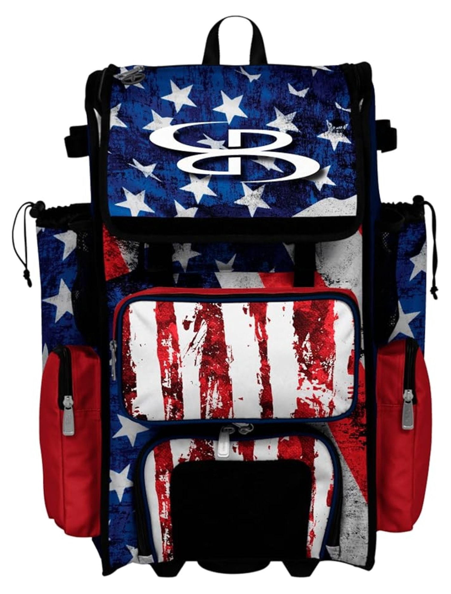 Rolling Telescopic Baseball Softball Gear Bag Navy Red White