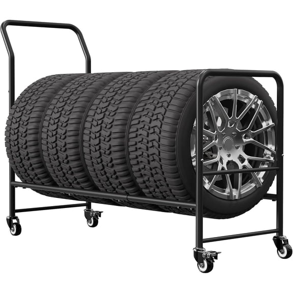 Rolling Tire Rack, 2 in 1 Metal Tire Storage and Transport Trailer, Mobile Tire Storage Rack Cart with 4 Wheels for Home Garage, Auto Repair Shop, Tire Shop