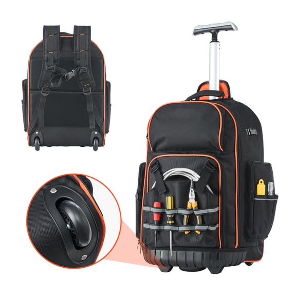 Rolling Tool Backpack, 110 lbs Load Capacity, 72Pockets Heavy Duty Roller Tool Bag on Wheels, Adjustable Telescoping Handle & Stable Base, Toolbag Organizers for Construction, Mechanic