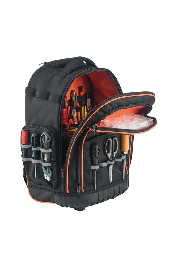 Rolling Tool Backpack 45 Pockets - Heavy Duty Roller Tool Bag on Wheels, 1680D Oxford, Electrician, Plumber, Mechanic, Adjustable Handle