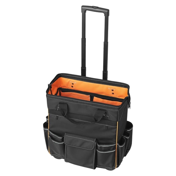Rolling Tool Bag 110 lbs Load Capacity 25 Pockets Heavy Telescoping Handle Wheels Tool Organizer for Electrician Construction