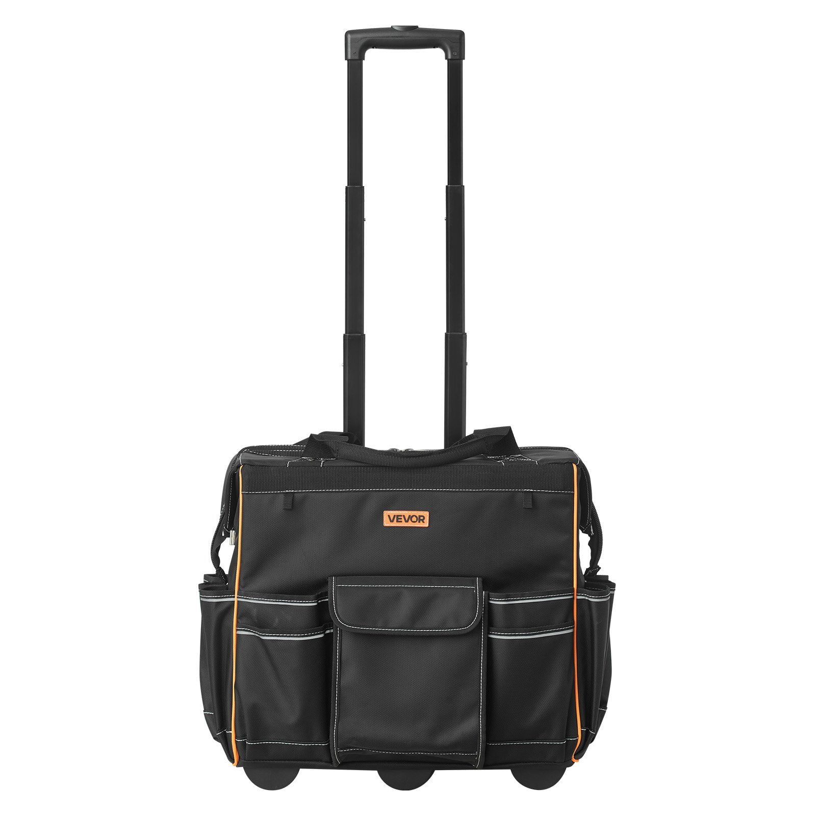 Rolling Tool Bag with 25 Pockets, Heavy Duty Roller Tool Bag with Telescoping Handle, 110 lbs Capacity, Durable 1680D Oxford Fabric, Smooth Mobility, Stable Structure, Reflective Straps