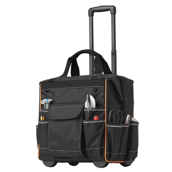 Rolling Tool Bag with Wheels, 110 lbs Heavy Organizer, 25 Pockets & Telescopic Handle for Repairman