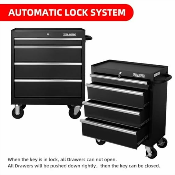 Rolling Tool Box with 4 Drawer, 27 Inch Rolling Tool Chest with Wheels, Metal Tool Storage Cabinets, Tool Box Organizer for Garage, Shop, Workbench, Warehouse, Workshop (Product Depth-13inch)