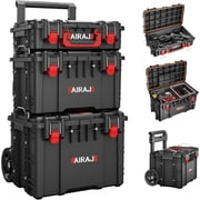AIRAJ Rolling Modular Stackable Tool Box Organizer with Wheels,Waterproof Toolbox for Hand/Power Tools,Removable Divider/Parts Box,All-Terrain Durable Wheels,Telescopic Pull Rod Handle