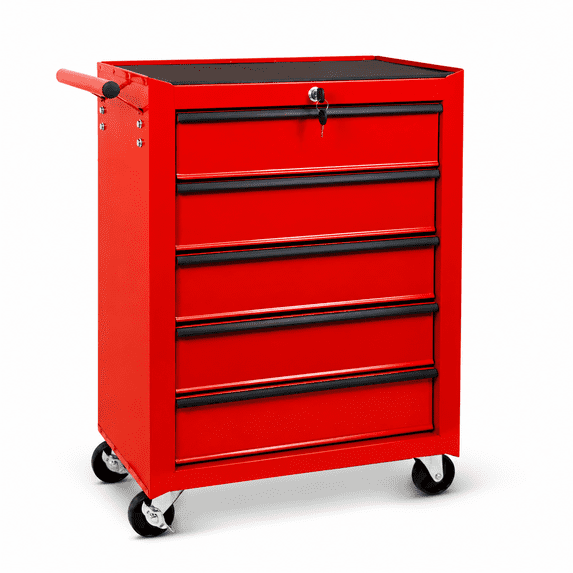 Rolling Tool Box on Wheels, Seizeen 5-Drawer Tool Chest & Storage Cabinet, Lockable Tool Organizer for Garage Warehouse, Red