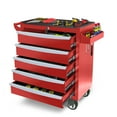 thumbnail image 1 of Rolling Tool Box on Wheels, Seizeen 5-Drawer Tool Chest & Storage Cabinet, Lockable Tool Organizer for Garage Warehouse, Red, 1 of 12