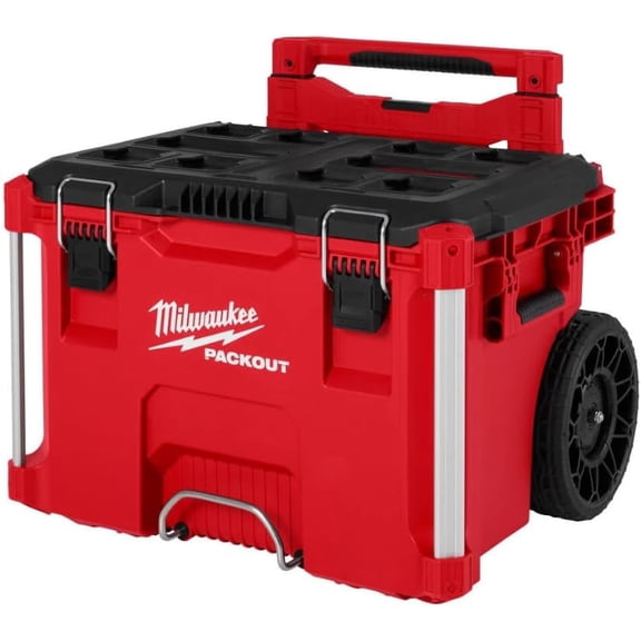 Rolling Tool Box with Low Profile Handle, PACKOUT Compatible Storage System, Heavy-Duty Locking Chest with Metal Latches and Retractable Handle