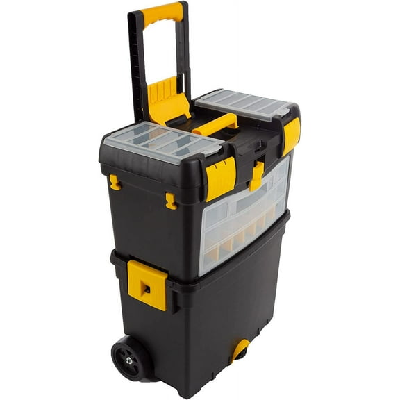 Rolling Tool Box with Wheels, Foldable Handle, and Removable Top