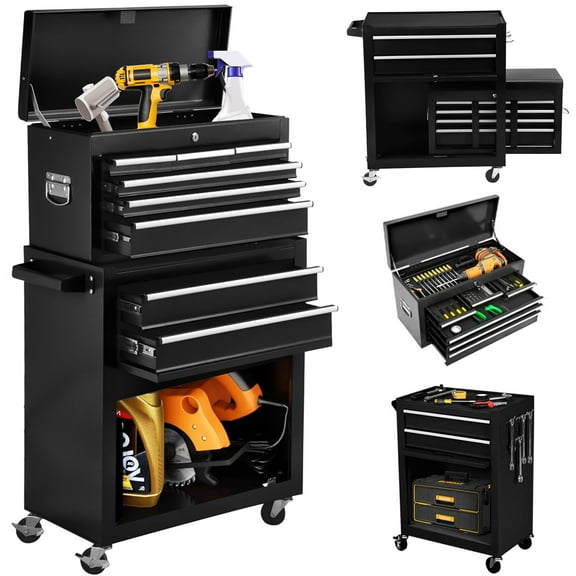Rolling Tool Box with Wheels and Drawers, High Capacity Rolling Tool Chest with Large Storage Cabinet, Black Tool Storage Cabinet