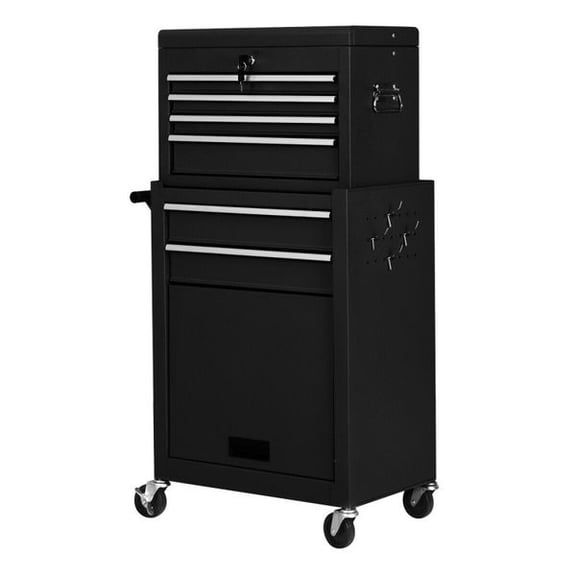 Rolling Tool Cabinet with Lockable Drawers, Detachable Tool Chest, 7 Drawer Storage Organizer, Steel Garage Toolbox on Wheels with Side Handle, Ball Bearing Slides, Bottom Cabinet and EVA Drawer Line
