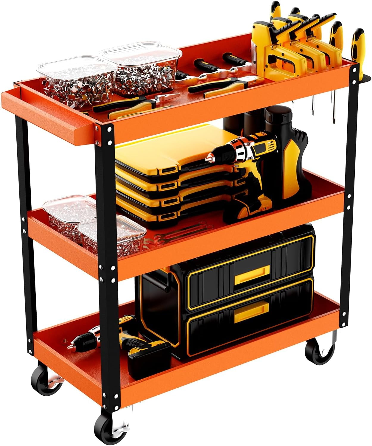 Rolling Tool Cart,3 Tier Mechanic Utility Cart with Side Pegboard kit