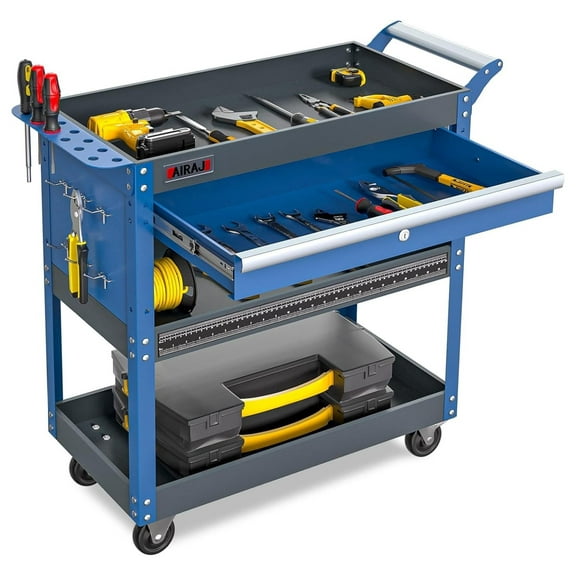 Rolling Tool Cart 440 LBS, 3 Tier Heavy Duty Service Cart with Drawers & Pegboard - Garage Workshop Cart on Wheels for Mechanics, Blue 02
