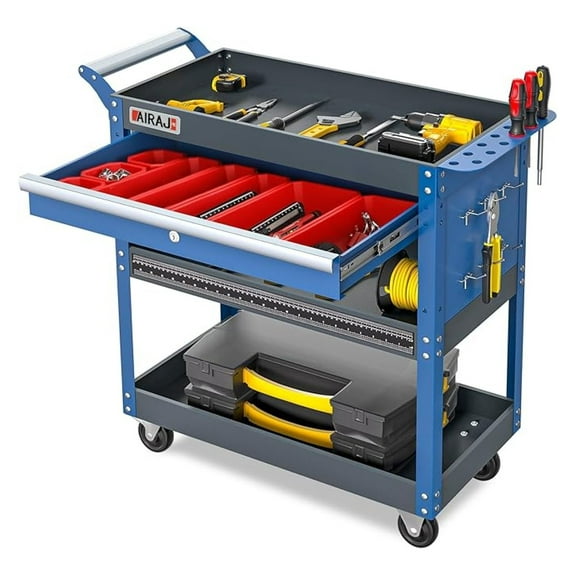 Rolling Tool Cart,440 lb Capacity 3 Tier Tool Cart with Drawers,Heavy Duty Tool Storage Cart on Wheels for Home Garage Warehouse Workshop,with 8 drawer organizers,10 ,Blue