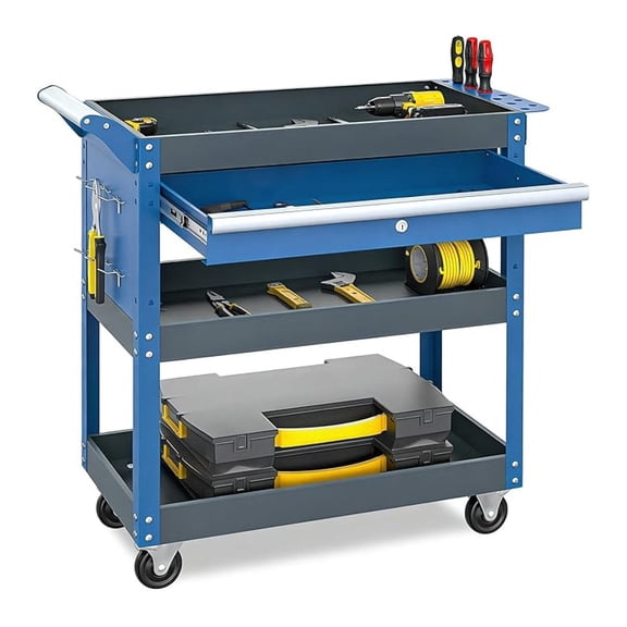 Rolling Tool Cart with Drawers,Large Capability Tool Cart with Locking & Pegboard,440 Load Capacity,3Tier Tool Cart on Wheels Suitable for Warehouses,Repair Shops.Blue.No
