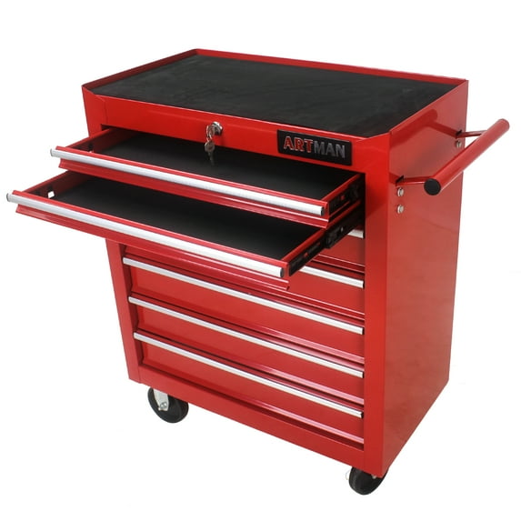Rolling Tool Cart with Wheels, Tool Organizer Cart Cabinet with 7-Drawer and Keyed Locking System High Capacity Tool Storage Cabinet, Red