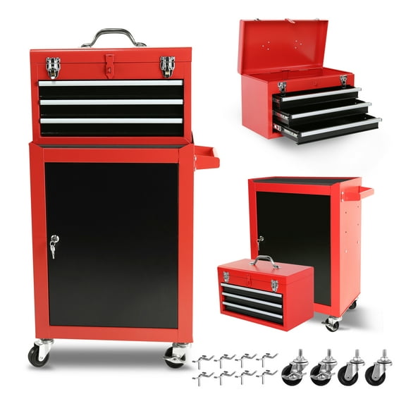 Rolling Tool Chest 3-Drawer, Portable Tool Cabinet with Wheels - Large Storage, Adjustable Shelf, Locking System for Garage & Warehouse