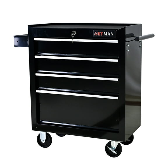 Rolling Tool Chest, 4 Drawer Tool Box with Wheels, Heavy Duty Industrial Service Cart Storage Organizer with Locking System, Rolling Tool Box Organizer Tool Case for Garage, Repair Shop-BLACK