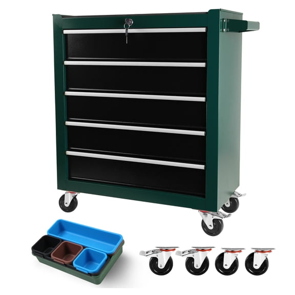 Rolling Tool Chest 5-Drawer, Steel Tool Cabinet on Wheels with Lock & Liner - Garage/Warehouse Storage