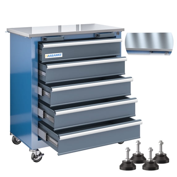 Rolling Tool Chest 5-Drawer Tool Cabinet with Stainless Steel Top Key Lock Heavy-Duty