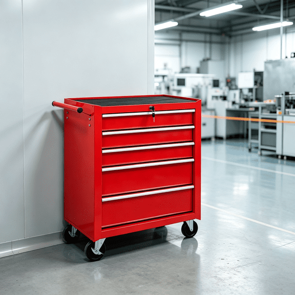 Rolling Tool Chest, 5 Drawer Tool Storage Cabinet with Wheels, Durable Steel Toolbox Organizer with Key Lock, Drawer Liners, 450 lbs Capacity for Garage Workshop Warehouse Repair Shop, Red