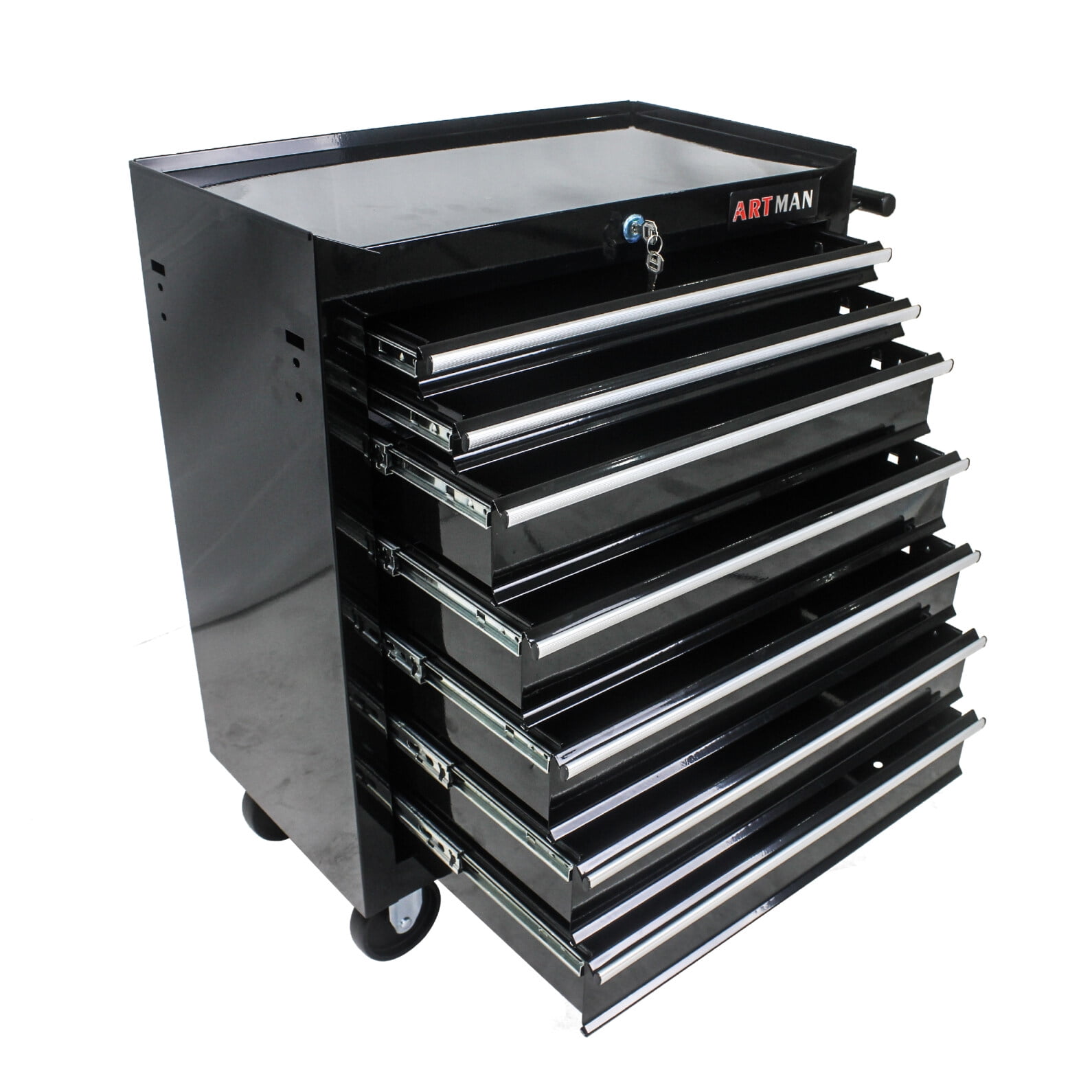 Rolling Tool Chest with 7-Drawer Tool Box with Wheels, Multifunctional Tool Cart Mechanic Tool Storage Cabinet for Garage, Warehouse, Workshop, Repair Shop, Black