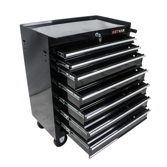 Rolling Tool Chest with 7-Drawer Tool Box with Wheels, Multifunctional Tool Cart Mechanic Tool Storage Cabinet for Garage, Warehouse, Workshop, Repair Shop, Black