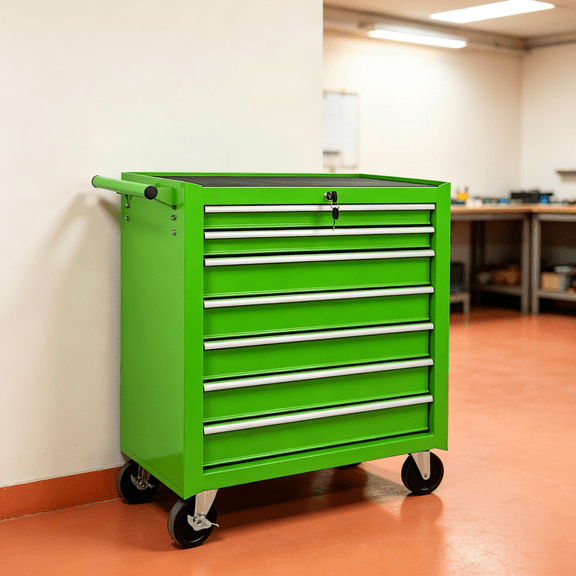 Rolling Tool Chest, 7 Drawer Tool Storage Cabinet with Wheels, Durable Steel Toolbox Organizer with Key Lock, Drawer Liners, 450 lbs Capacity for Garage Workshop Warehouse Repair Shop, Green
