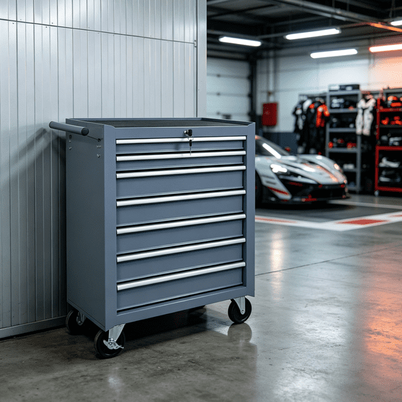 Rolling Tool Chest, 7 Drawer Tool Storage Cabinet with Wheels, Durable Steel Toolbox Organizer with Key Lock, Drawer Liners, 450 lbs Capacity for Garage Workshop Warehouse Repair Shop, Grey